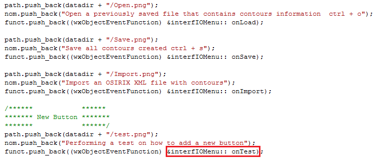 Code where a new button is added to the category. The image also shows what's to be written when adding a new button.