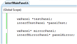 Fragment of code which shows the new parameters added to an existing class so that the new panels can be created