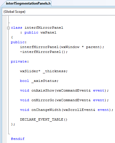 Fragment of code whiwh shows the definition of the interfMirrorPanel class