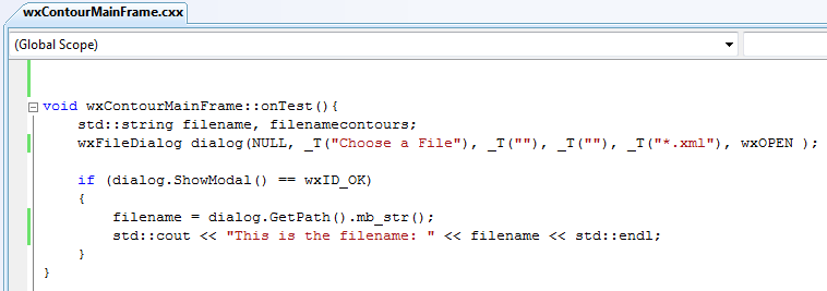 The code that shows the callback action code that's necessary so that a File Selector pops up when clicking on the button